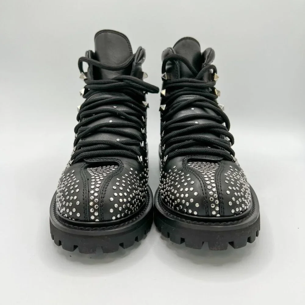 Valentino Garavani Black Rockstud Ankle Hiking Boots - Picture 8 of 12